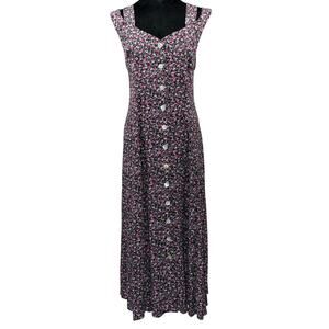 Vintage CDC Petites 6 Floral Maxi Dress Sleeveless Crisscross Back 90s Style